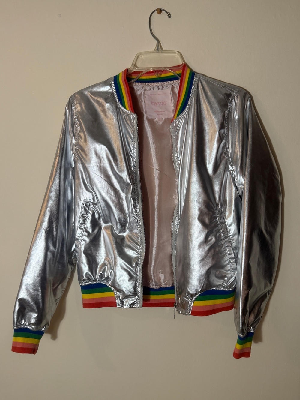 Silver Bomber Jacket with Rainbow Trim - Ban.do